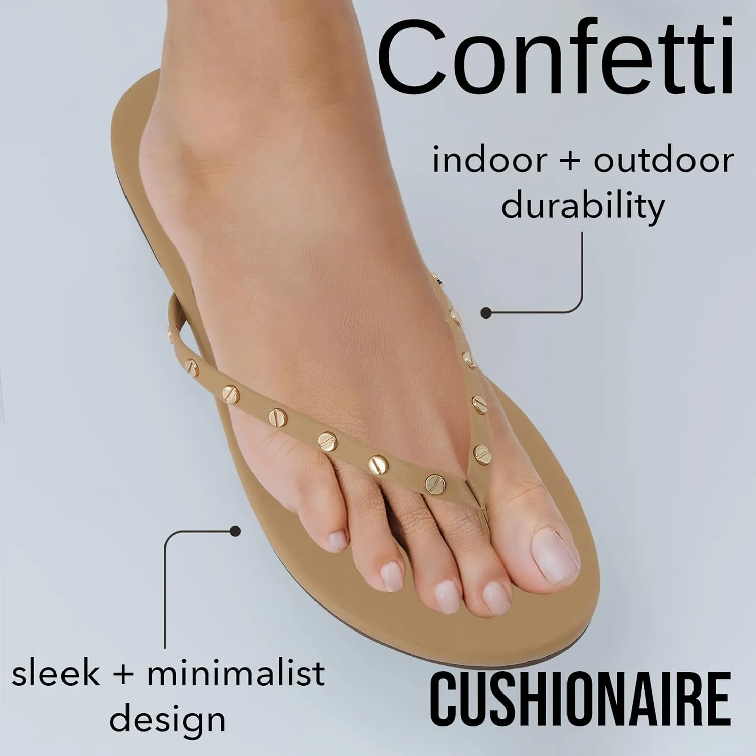 CUSHIONAIRE Confetti Women’s Studded Flip Flop Sandal – Slip-On Thong with Memory Foam & Stylish Rivet Strap