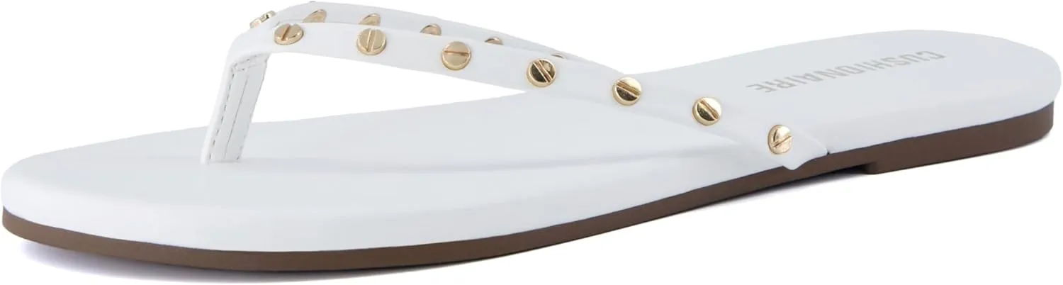 CUSHIONAIRE Confetti Women’s Studded Flip Flop Sandal – Slip-On Thong with Memory Foam & Stylish Rivet Strap
