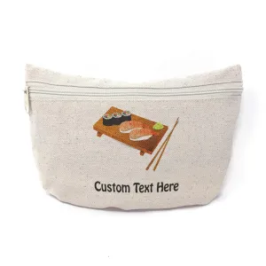 Custom Canvas Makeup Bag Sushi Food Image & Beverage School Supplies Pencil Tote Pouch 9x6 Inches Natural Personalized Text Here