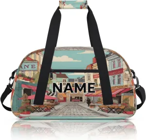 Custom City Streetscape Small Gym Bag 18 inch for Women Men Personalized Vintage Carry On Overnight Weekender Bag for Travel Work Dance Sport
