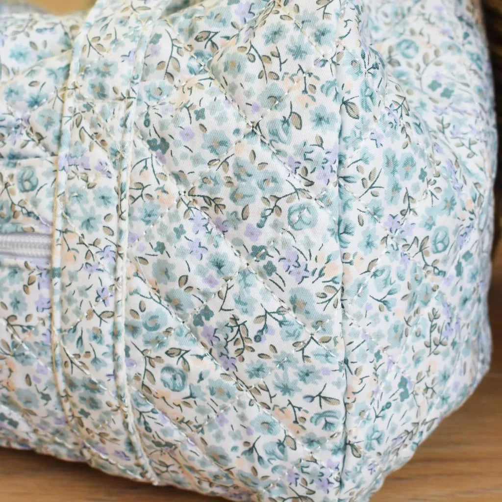 Custom Embroidered Quilted Tote Bag – Monogrammed Small Duffle for Women, Floral Travel Bag with Zipper, Personalized Overnight Bag, Bridesmaid or Gift for Her (Dusty Blue, Non-Personalized)