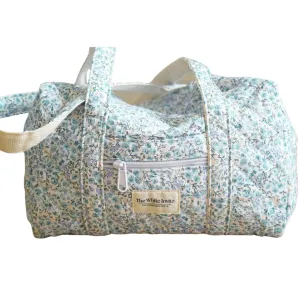 Custom Embroidered Quilted Tote Bag – Monogrammed Small Duffle for Women, Floral Travel Bag with Zipper, Personalized Overnight Bag, Bridesmaid or Gift for Her (Dusty Blue, Non-Personalized)