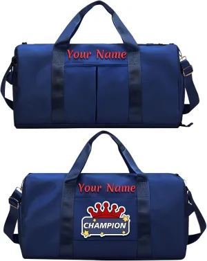 Custom embroidered sports bag, personalized gym bag, (with wet and dry pockets and shoe compartment) weekend travel duffel bag with shoulder strap, gift for travel and sports lovers