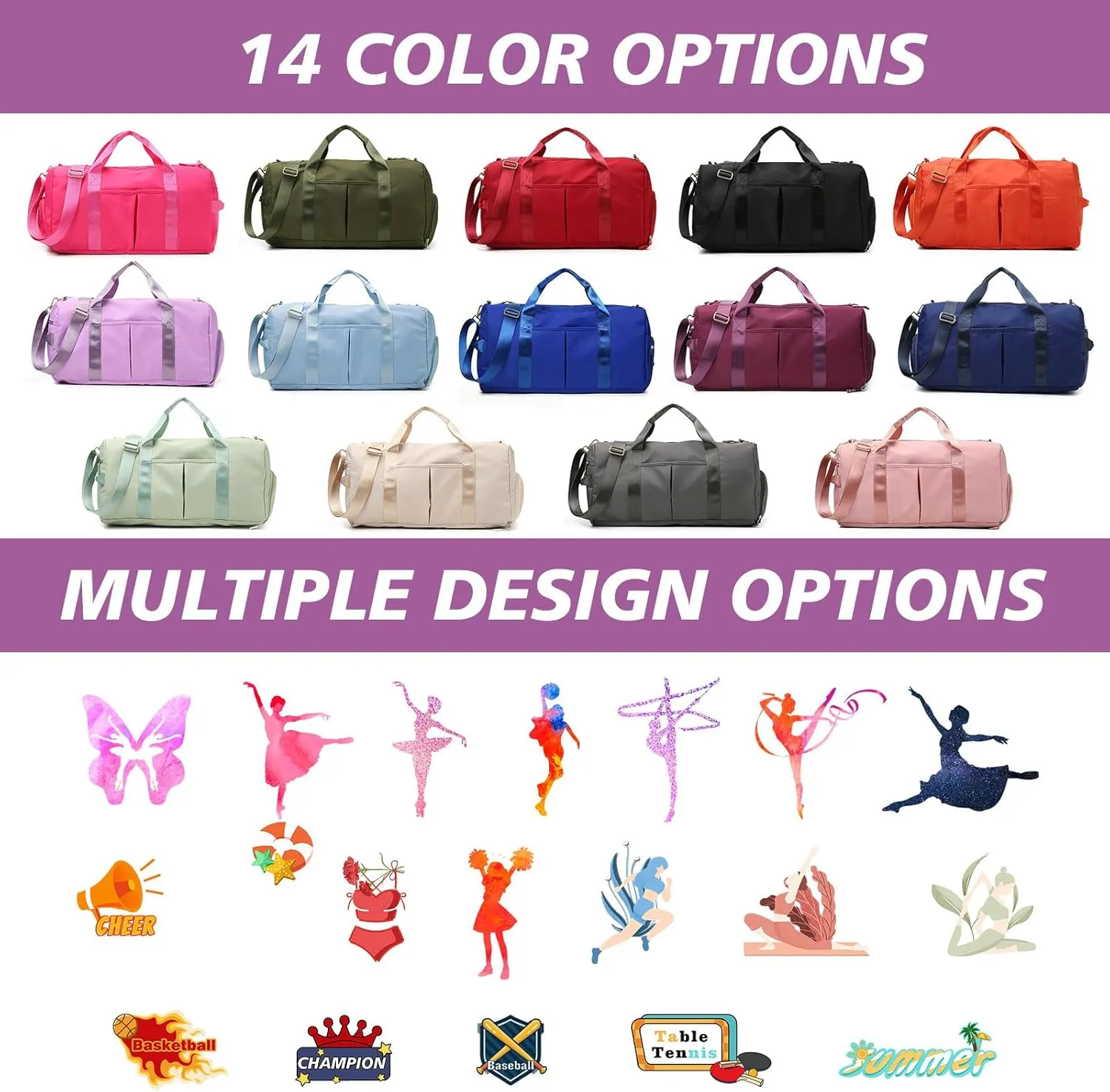 Custom Embroidered Sports Gym Bag, Personalized Duffel Bag Weekender Bag, Overnight Bag, Travel Bag for Women Men - With Shoe Compartment - Dry Wet Separated - Adjustable Shoulder Strap