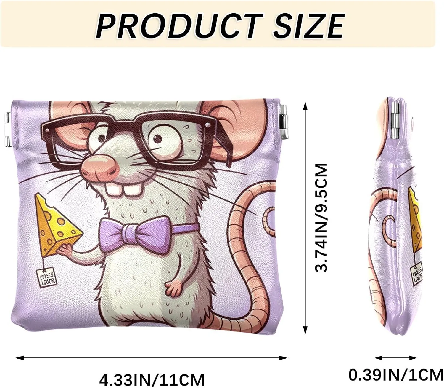 Custom Leather Coin Purse Holder Women Funny Cartoon Rat Squeeze Small Change Purse for Coins
