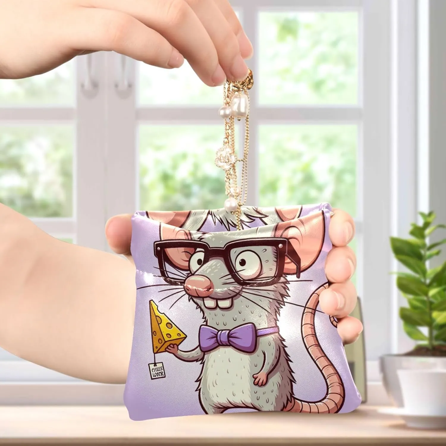 Custom Leather Coin Purse Holder Women Funny Cartoon Rat Squeeze Small Change Purse for Coins