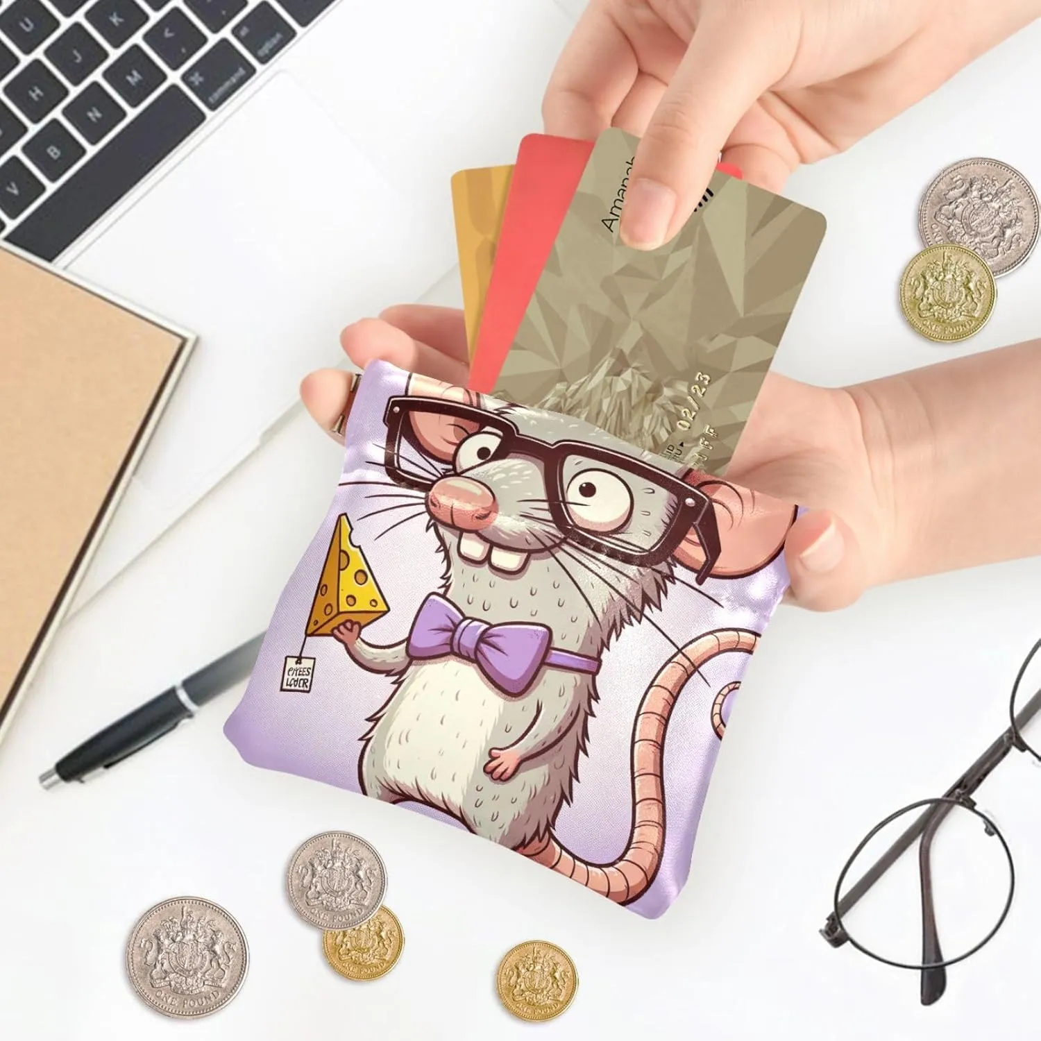 Custom Leather Coin Purse Holder Women Funny Cartoon Rat Squeeze Small Change Purse for Coins