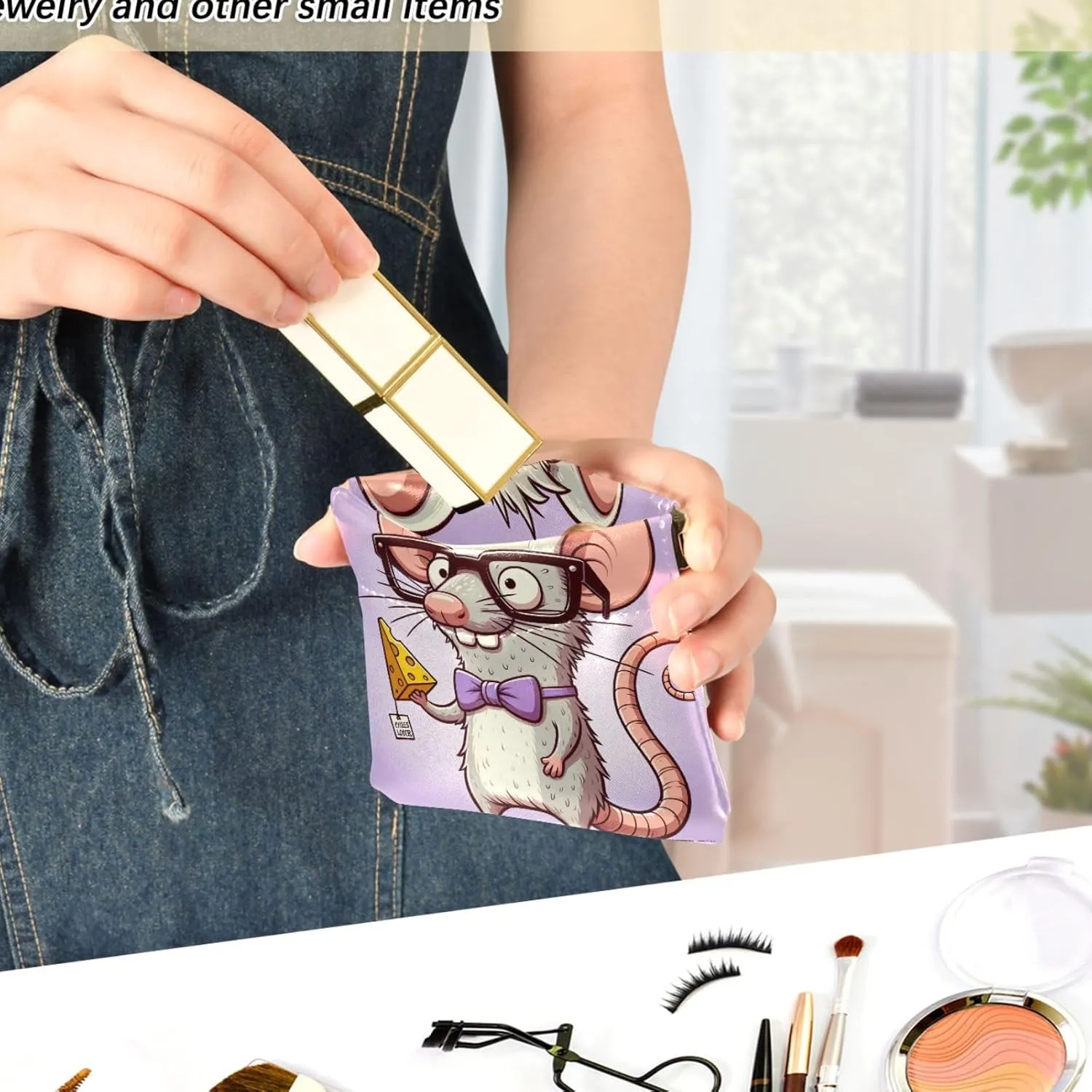 Custom Leather Coin Purse Holder Women Funny Cartoon Rat Squeeze Small Change Purse for Coins