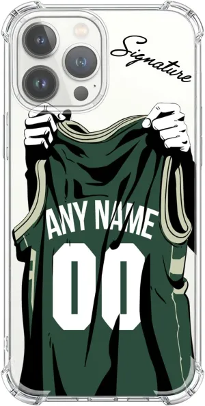Custom Name & Number - Milwaukee Basketball Jersey - Clear Case for iPhone 16 15 Pro Max 14 13 12 11 Xs Max Xr SE3 8 7 6 Plus 11 Pro Mini,with 4 Shockproof Corners Customized Transparent Case