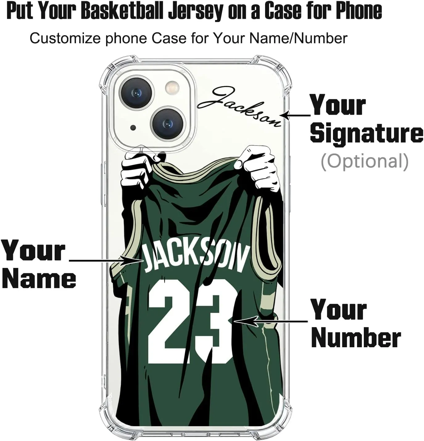 Custom Name & Number - Milwaukee Basketball Jersey - Clear Case for iPhone 16 15 Pro Max 14 13 12 11 Xs Max Xr SE3 8 7 6 Plus 11 Pro Mini,with 4 Shockproof Corners Customized Transparent Case