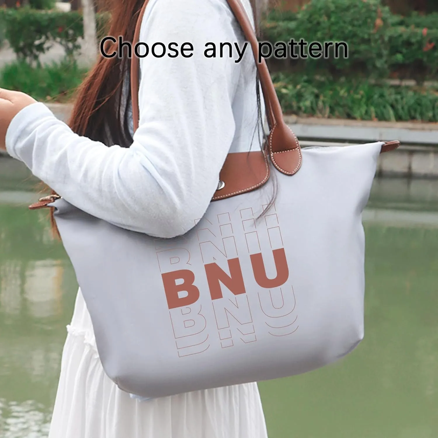 Custom Personalized Text Photo Shoulder Bag Nylon Top-Handle Purse is a Great Gift with Zipper Leisure for Women