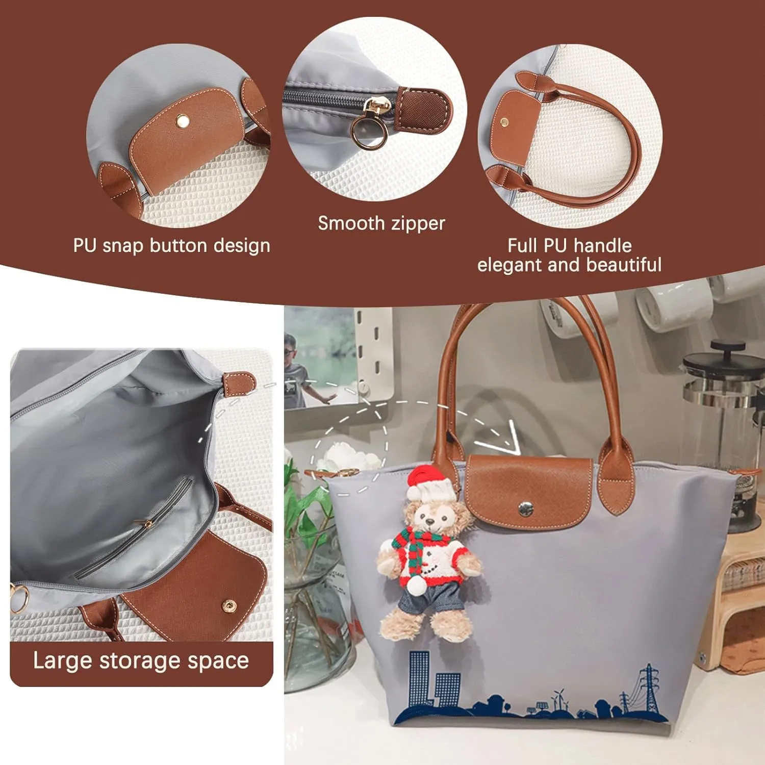 Custom Personalized Text Photo Shoulder Bag Nylon Top-Handle Purse is a Great Gift with Zipper Leisure for Women