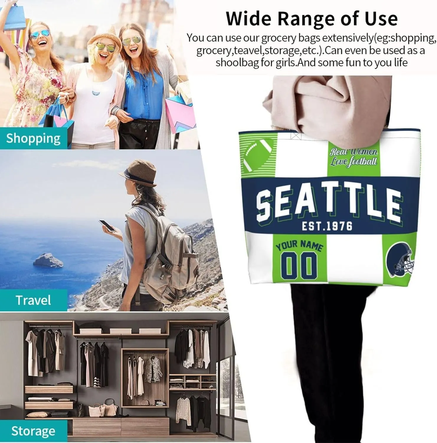 Custom Tote Bags Custom Football Bag Personalized Add Your Name and Number Shoulder Bag Beach Bag For Women Fans Gift