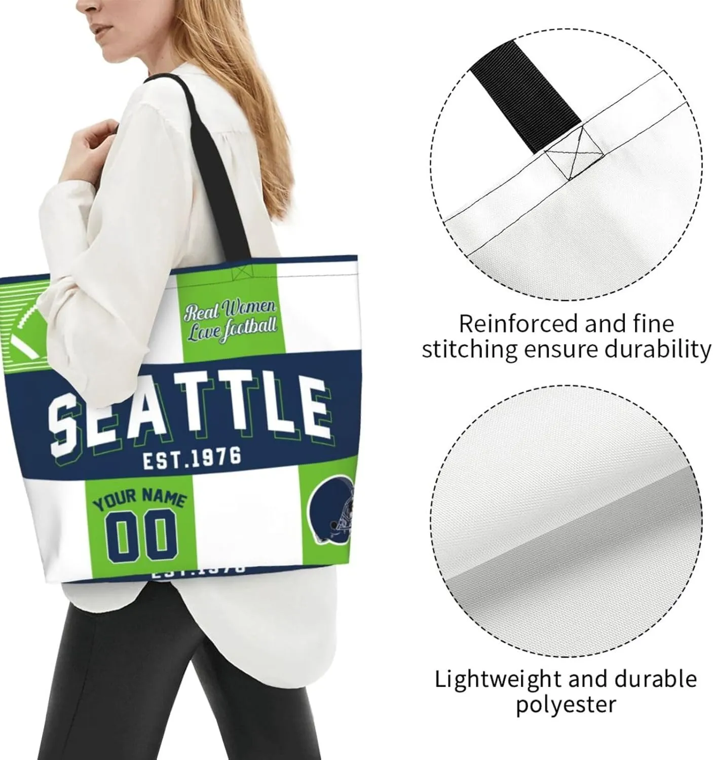Custom Tote Bags Custom Football Bag Personalized Add Your Name and Number Shoulder Bag Beach Bag For Women Fans Gift