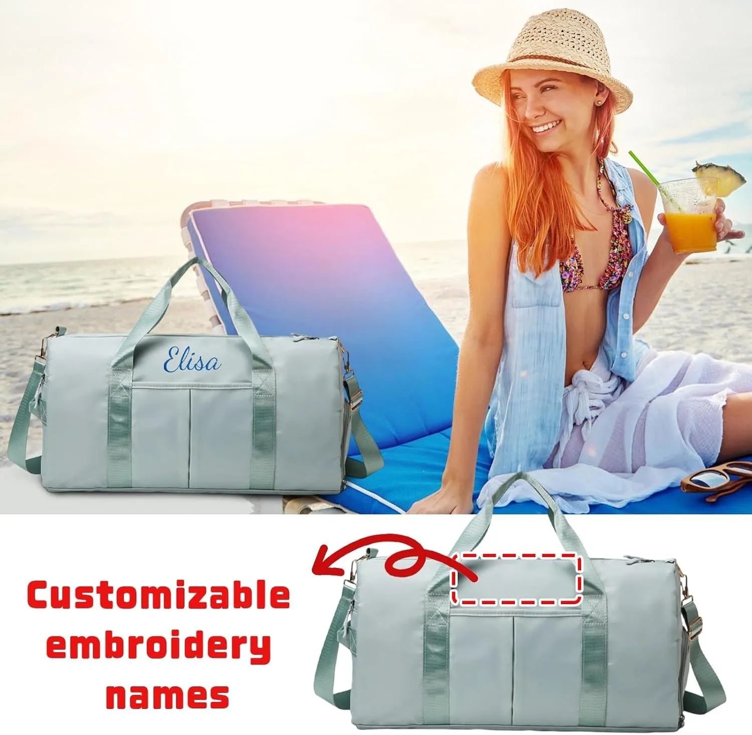 CustomDuffle Bag 10 Colors - Embroidered Name | Custom Bags for Women/Men | Waterproof Gym Bag for Fitness/Travel/Swim