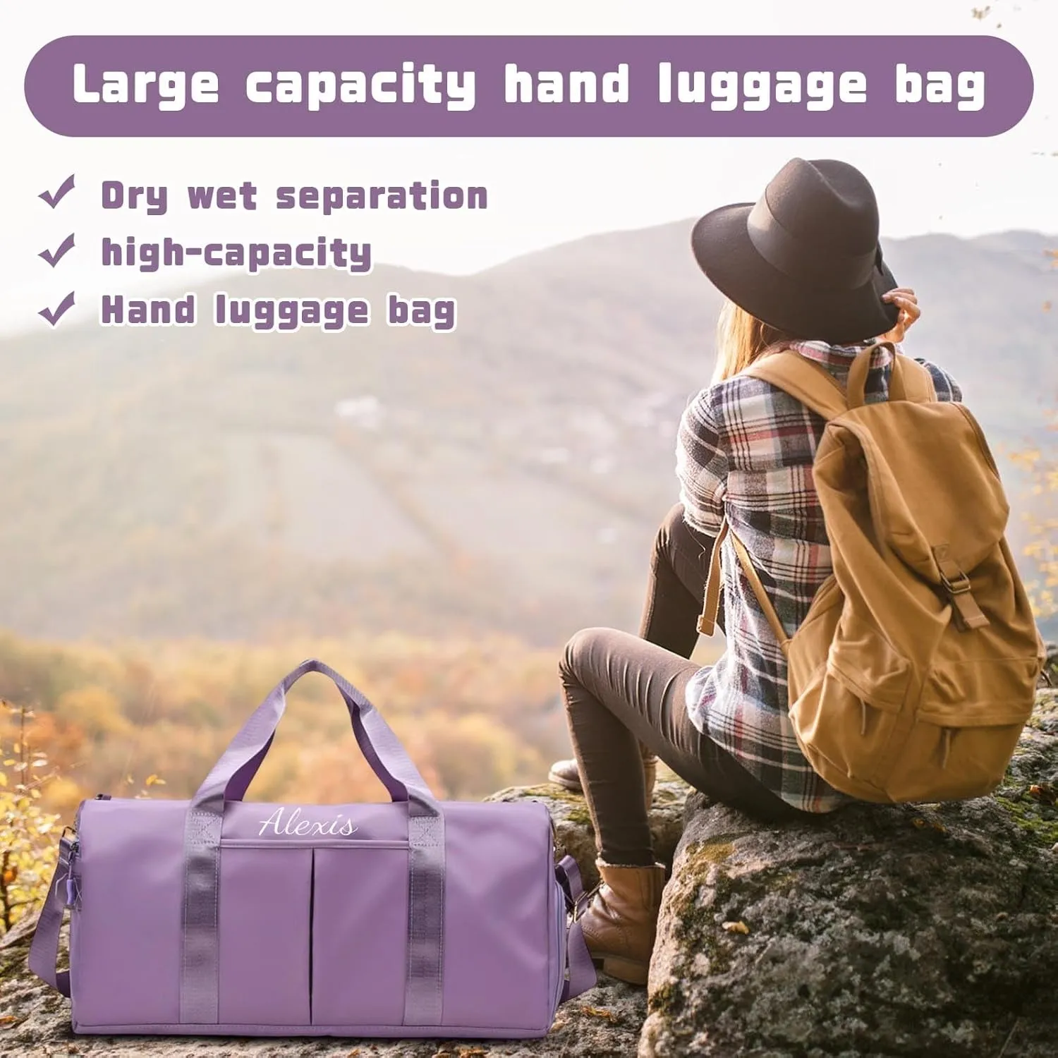 CustomDuffle Bag 10 Colors - Embroidered Name | Custom Bags for Women/Men | Waterproof Gym Bag for Fitness/Travel/Swim