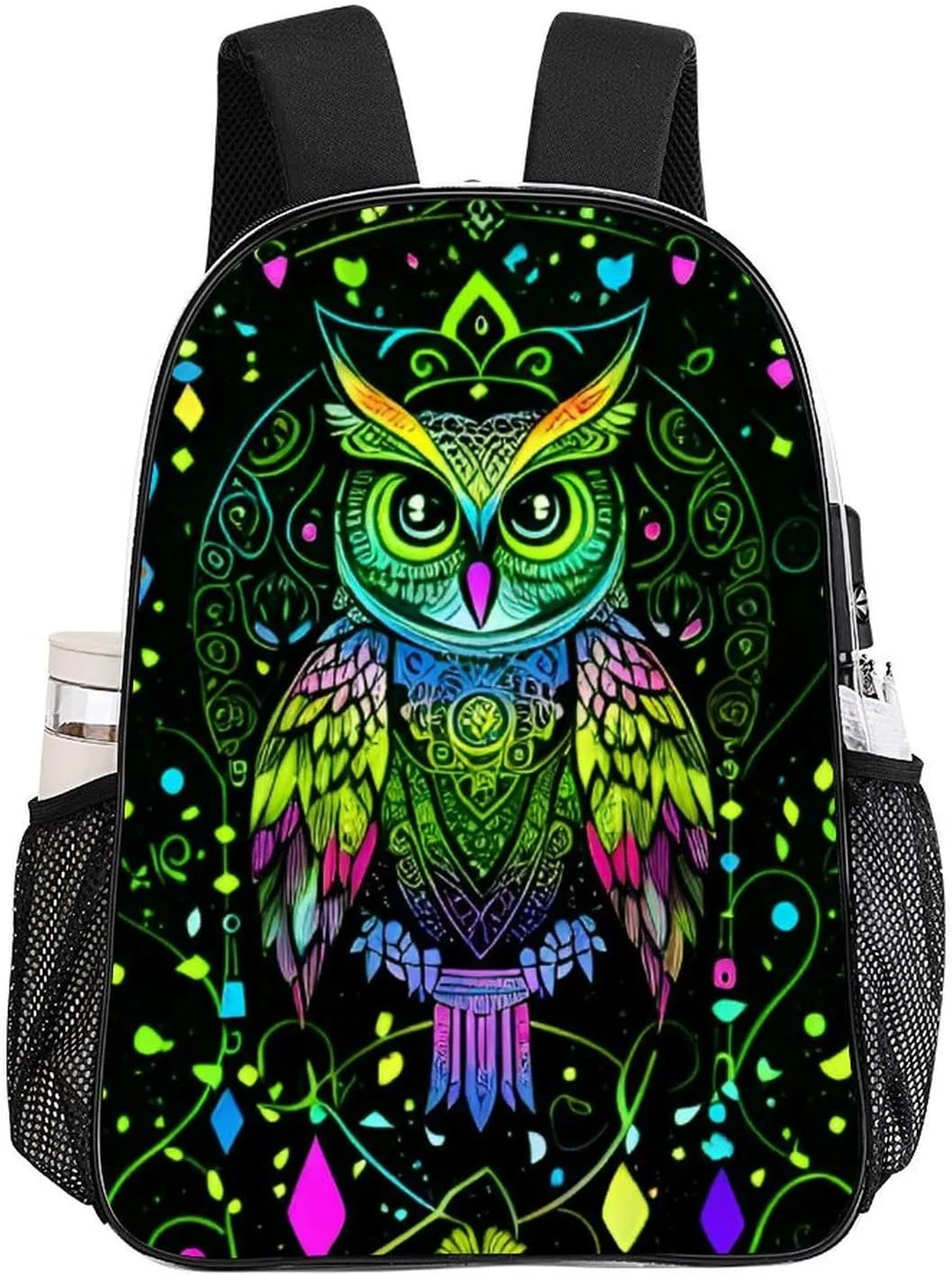 Cute Abstract Owl Psychedelic Art Shoulder Book Bags Transparent Multipurpose Anti-Theft Carry On Bag Large Capacity Travel Hiking & Camping Rucksack