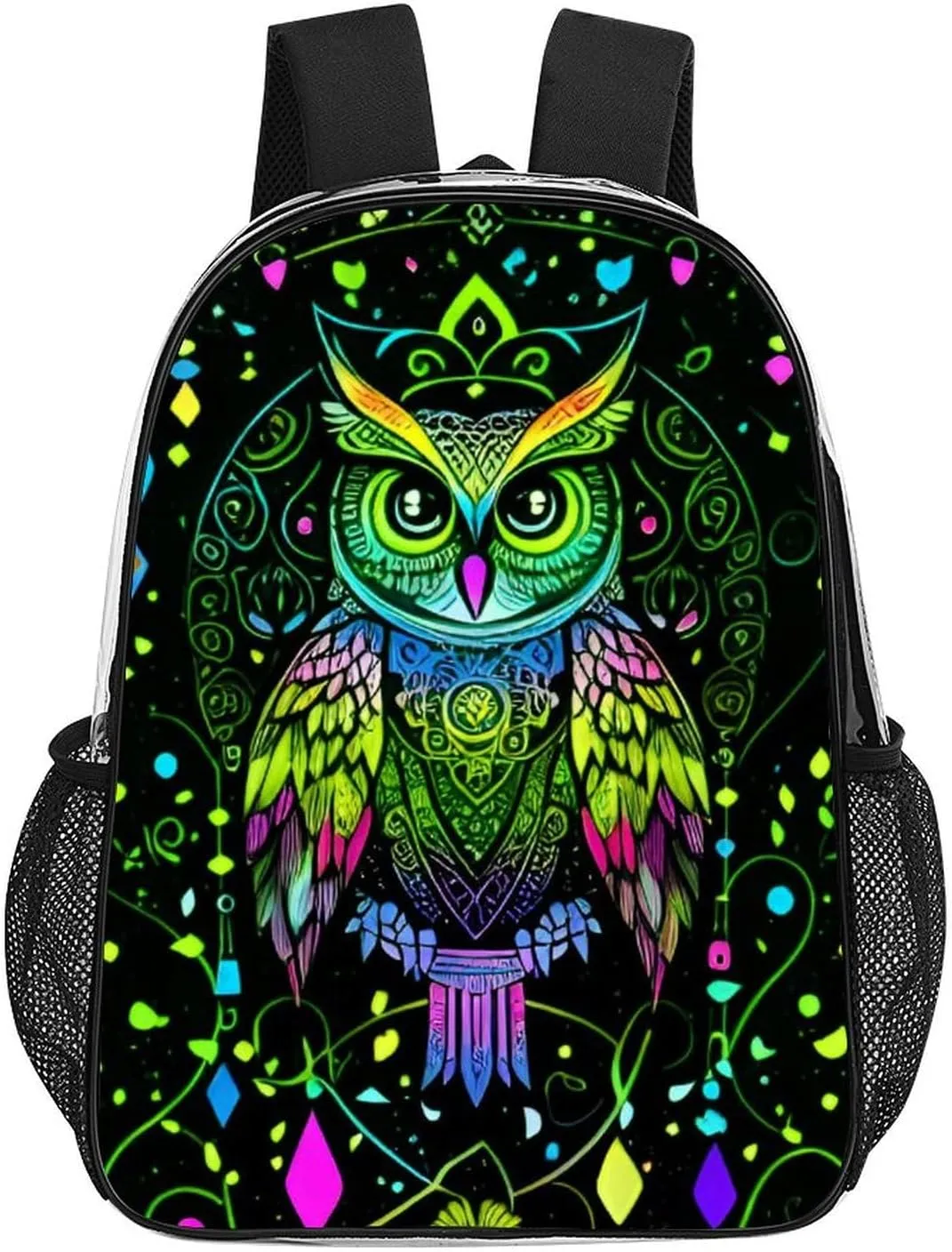 Cute Abstract Owl Psychedelic Art Shoulder Book Bags Transparent Multipurpose Anti-Theft Carry On Bag Large Capacity Travel Hiking & Camping Rucksack