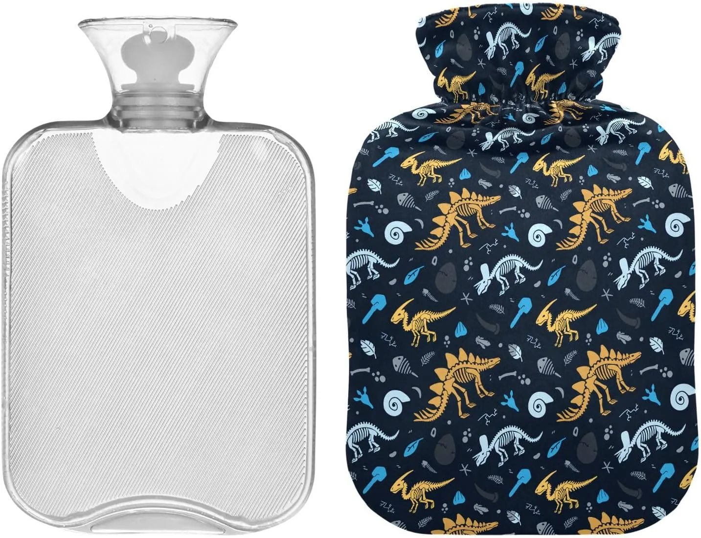 Cute Dinosaur Black Hot Water Bottle with Cover 2L Hot Water Bag Warm Water Bottle for Menstrual Cramps, Neck, Shoulder, Back Pain Relief