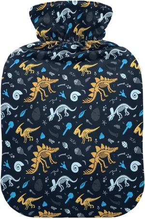 Cute Dinosaur Black Hot Water Bottle with Cover 2L Hot Water Bag Warm Water Bottle for Menstrual Cramps, Neck, Shoulder, Back Pain Relief