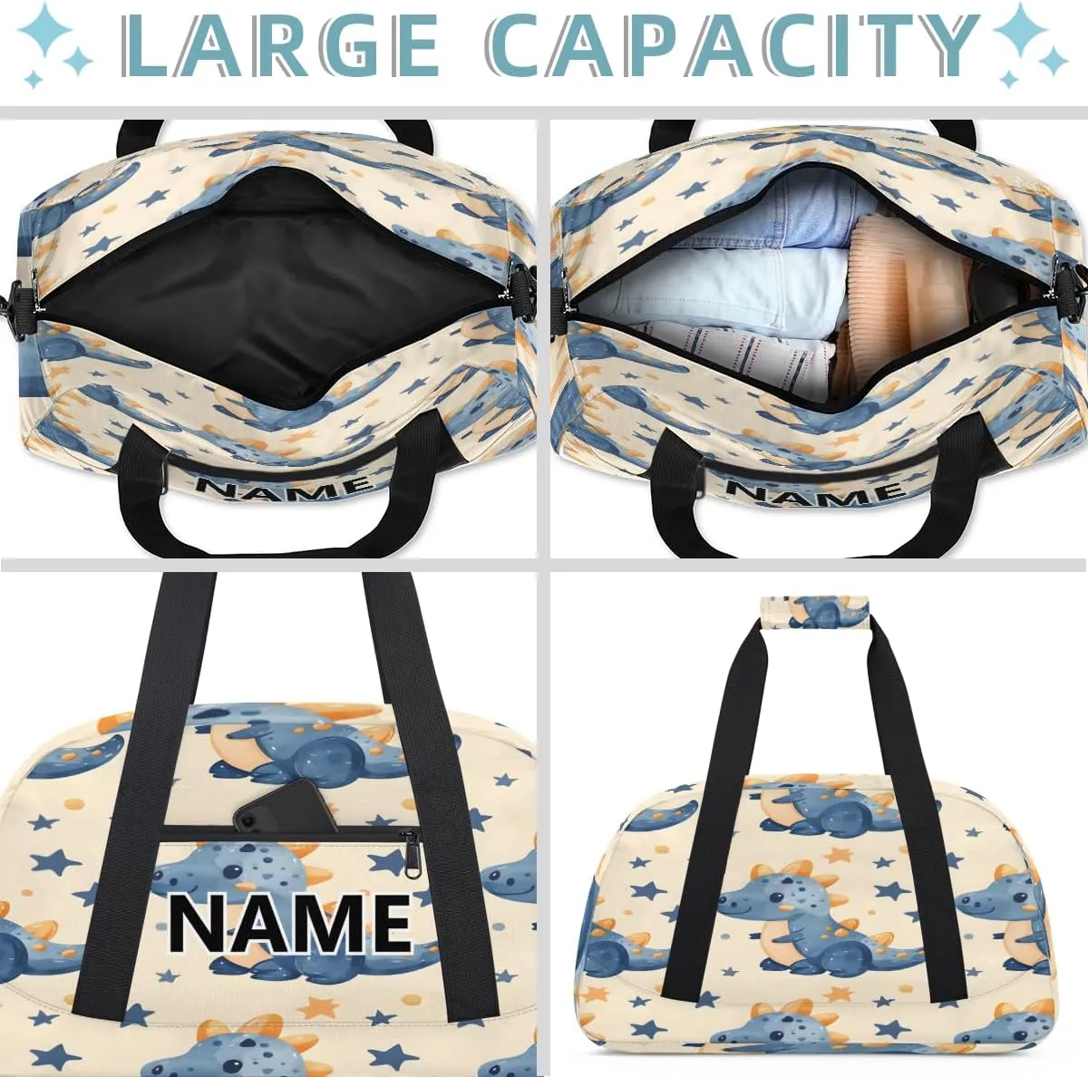 Cute Dinosaur Mini Gym Bag 18 inch for Women Men Waterproof Custom Cartoon Dinosaur Travel Duffel Bag Carry On Overnight Tote Nurse Bag for Work Fitness Hiking