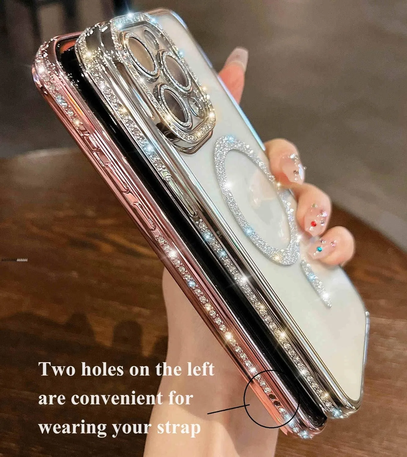 Cute for iPhone 15 Pro Max Magnetic Glitter Case,Luxury Bling Rhinestone Diamond Plated Bumper Case,Compatible with MagSafe, Sparkle Camera Lens Protection Clear Cover for Women Girls(Silver)