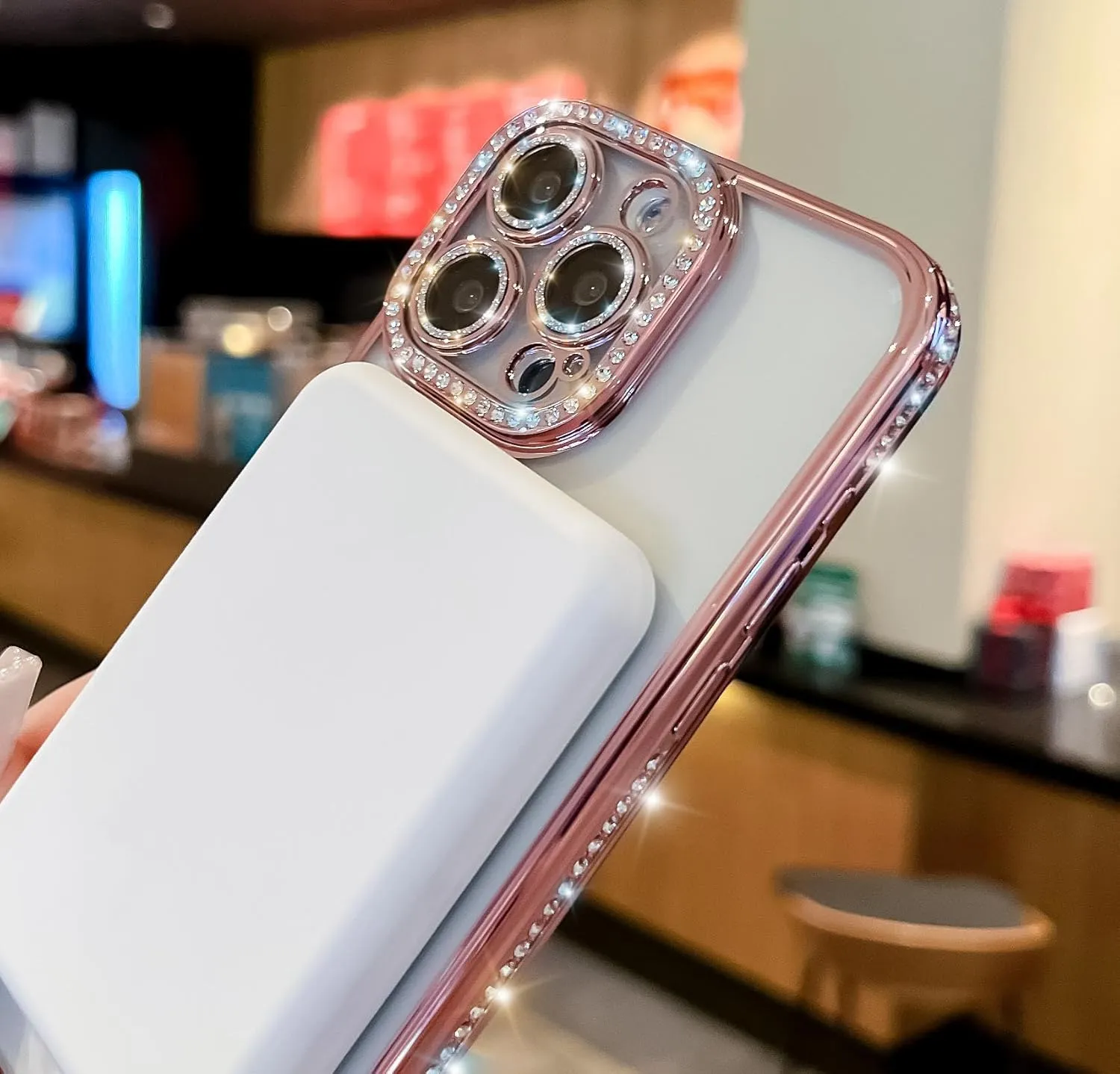 Cute for iPhone 15 Pro Max Magnetic Glitter Case,Luxury Bling Rhinestone Diamond Plated Bumper Case,Compatible with MagSafe, Sparkle Camera Lens Protection Clear Cover for Women Girls(Silver)