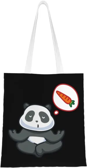 Cute Panda Meditating on Carrots Tote Bag for Women Canvas Shopping Bags Reusable Large Capacity Casual Shoulder Handbags Grocery Bags DIY Gift Bags