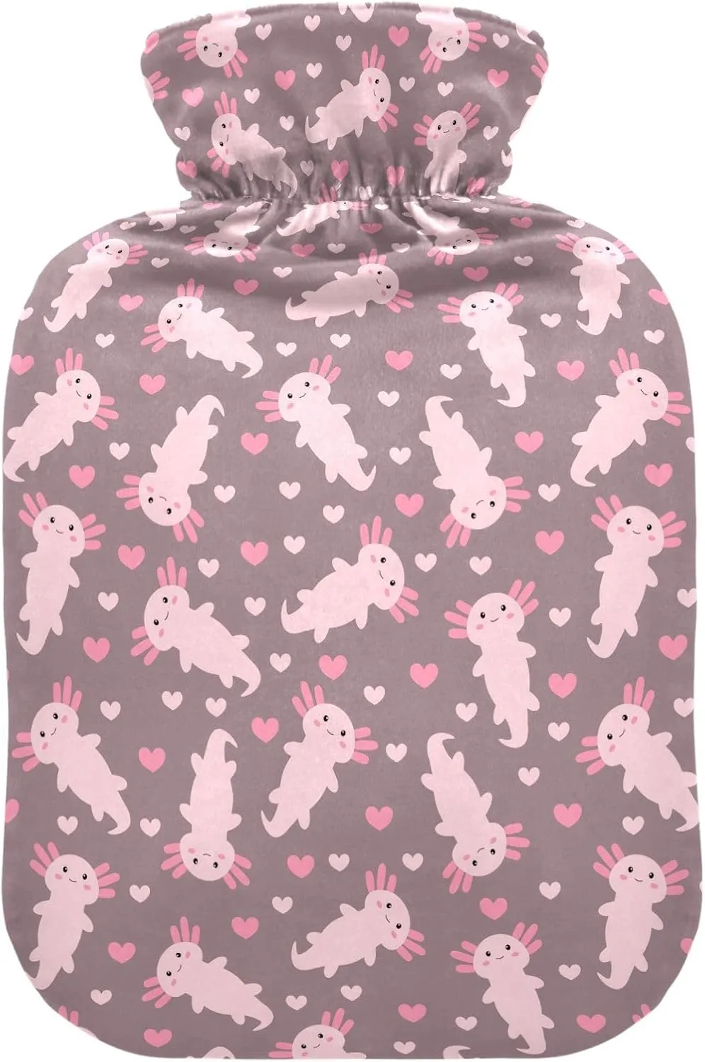 Cute Pink Axolotl Classic Hot Water Bottle with Cover 2L Hot Water Bag Hot Water Pouch for Menstrual Cramps, Neck and Shoulder Pain Relief