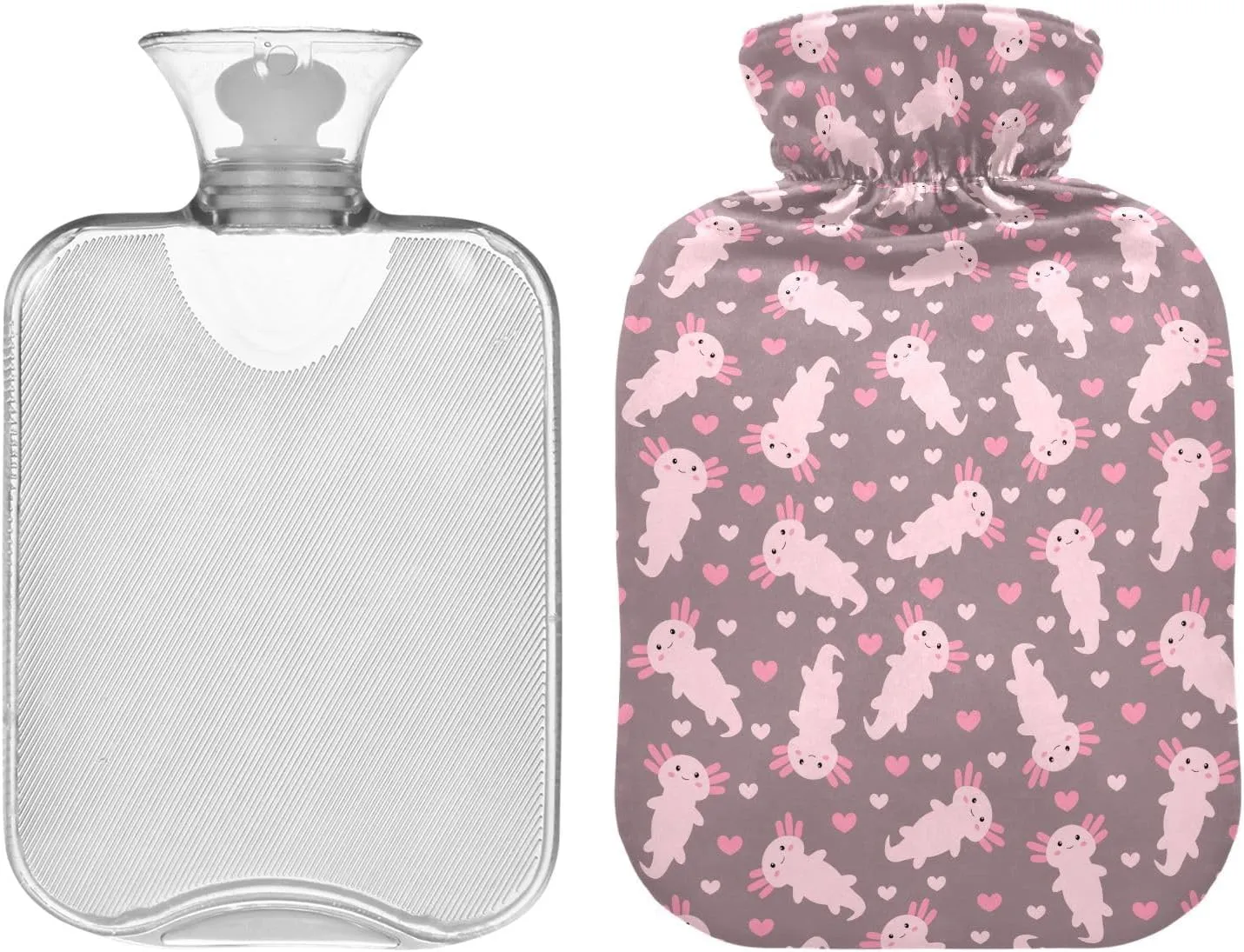 Cute Pink Axolotl Classic Hot Water Bottle with Cover 2L Hot Water Bag Hot Water Pouch for Menstrual Cramps, Neck and Shoulder Pain Relief