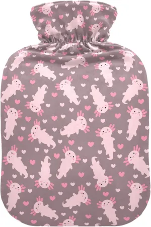 Cute Pink Axolotl Classic Hot Water Bottle with Cover 2L Hot Water Bag Hot Water Pouch for Menstrual Cramps, Neck and Shoulder Pain Relief