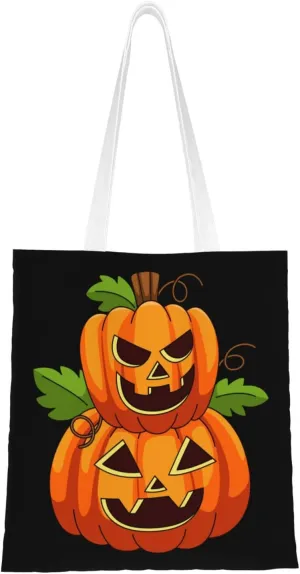 Cute Pumpkin Brothers Tote Bag for Women Canvas Shopping Bags Reusable Large Capacity Casual Shoulder Handbags Grocery Bags DIY Gift Bags