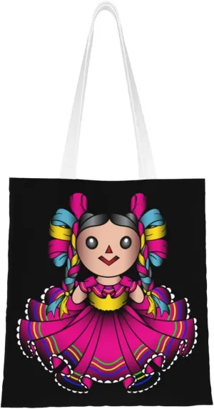 Cute Rag Doll Tote Bag for Women Canvas Shopping Bags Reusable Large Capacity Casual Shoulder Handbags Grocery Bags DIY Gift Bags