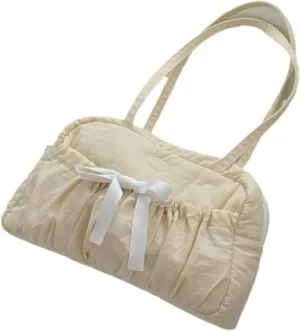 Cute Shoulder Bag for Women Handle Bag with Bow Nylon Lightweight Hobo Handbags Shoujo Tote Bags