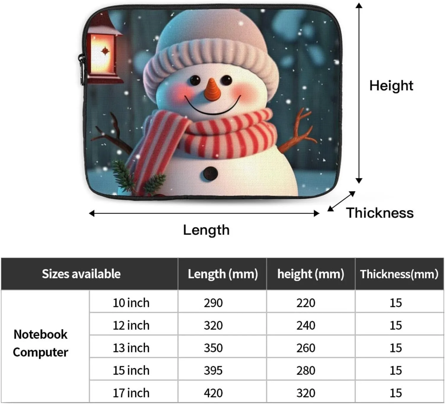 Cute Snowman Laptop Case 12 inch, Shockproof Protective Computer Sleeve Cover Water Resistant Laptop Bag Carrying Tablet Cover Briefcase Handbags Gifts for Men Women