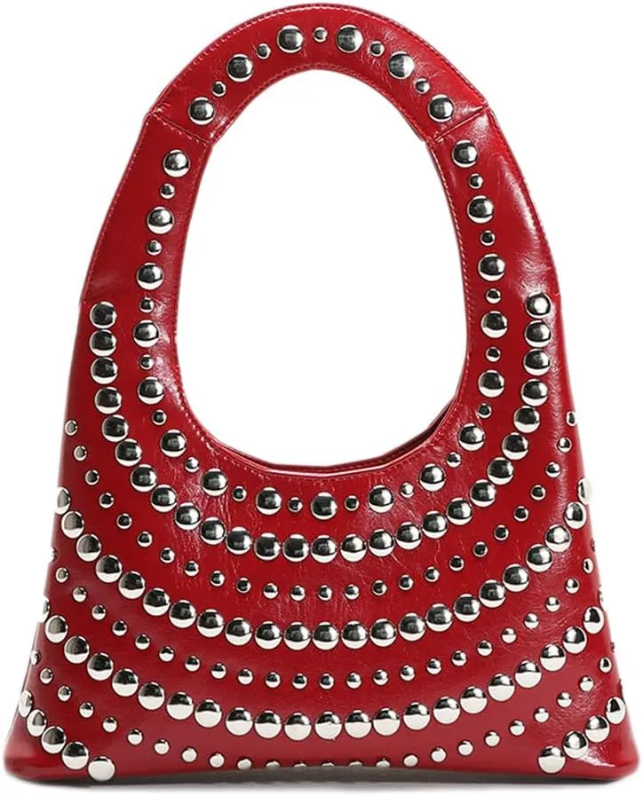 CUXVA Studded Purses Y2k Shoulder Bag 90s Punk Women Small Shouder Purse PU Leather Designer Handbags