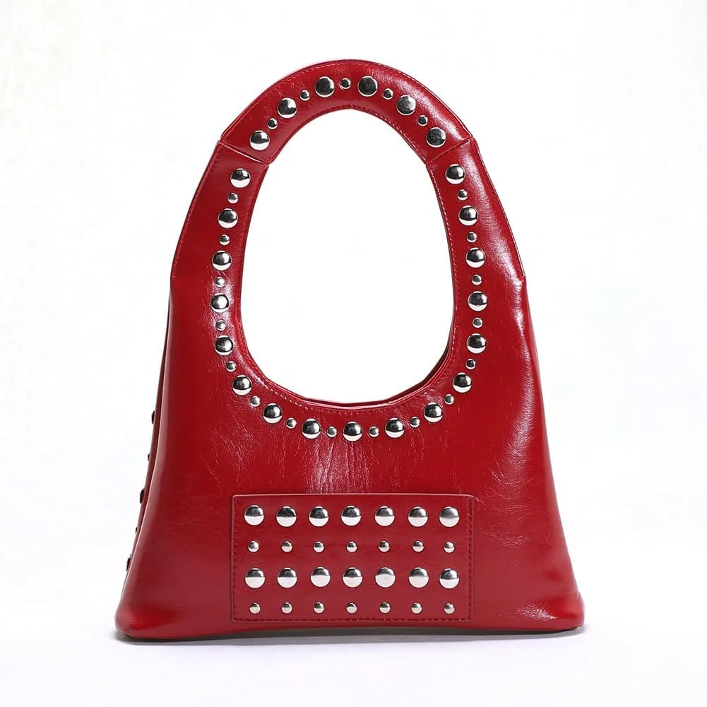 CUXVA Studded Purses Y2k Shoulder Bag 90s Punk Women Small Shouder Purse PU Leather Designer Handbags