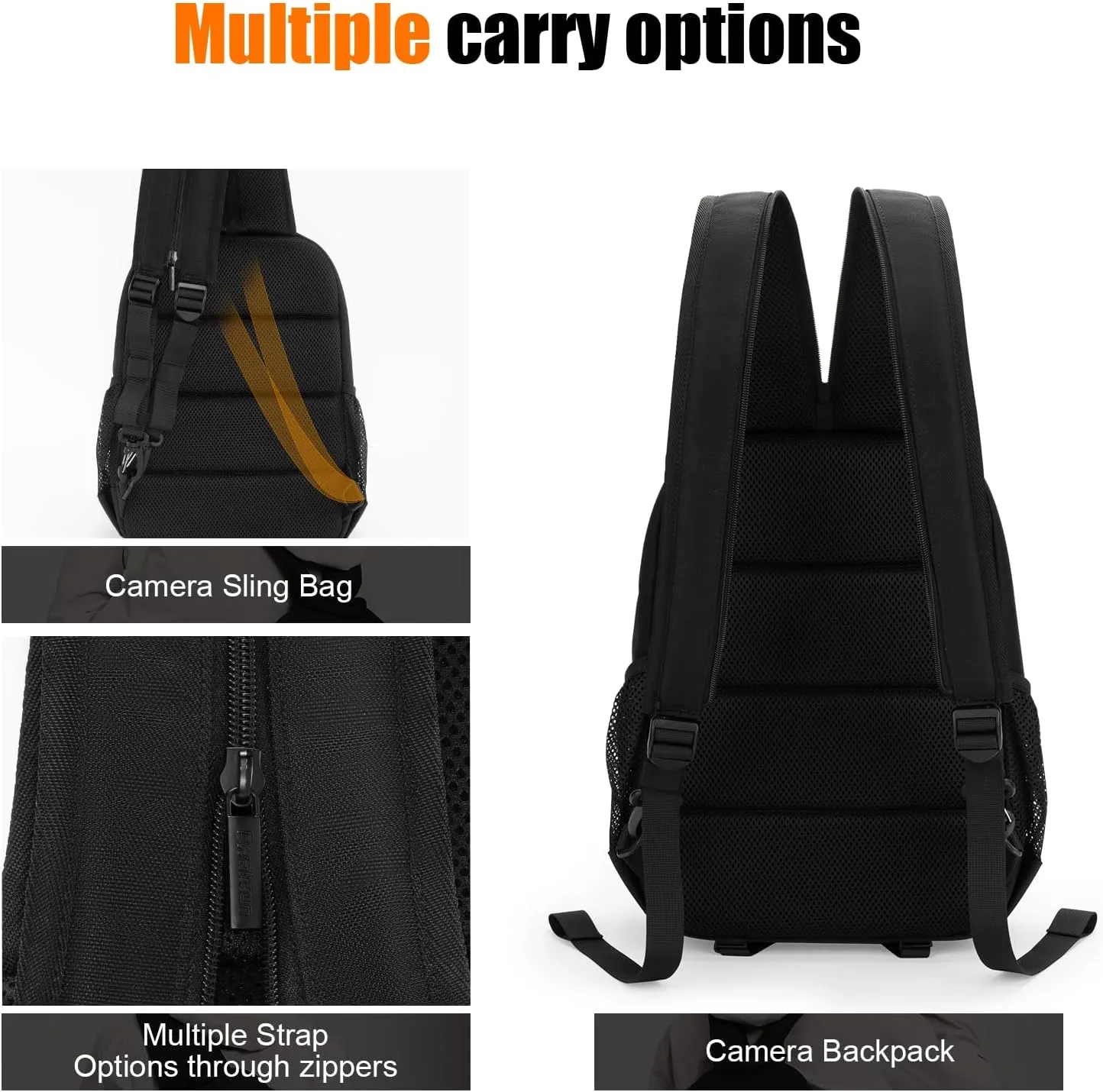 Cwatcun 2 in1 Camera Sling Bag, Camera Backpack, Shockproof Hardshell Camera Bag with Tripod Holder, Rain Cover, Polyester Camera Case for Canon Nikon Sony Fuji DSLR SLR Mirrorless Camera & Lenses