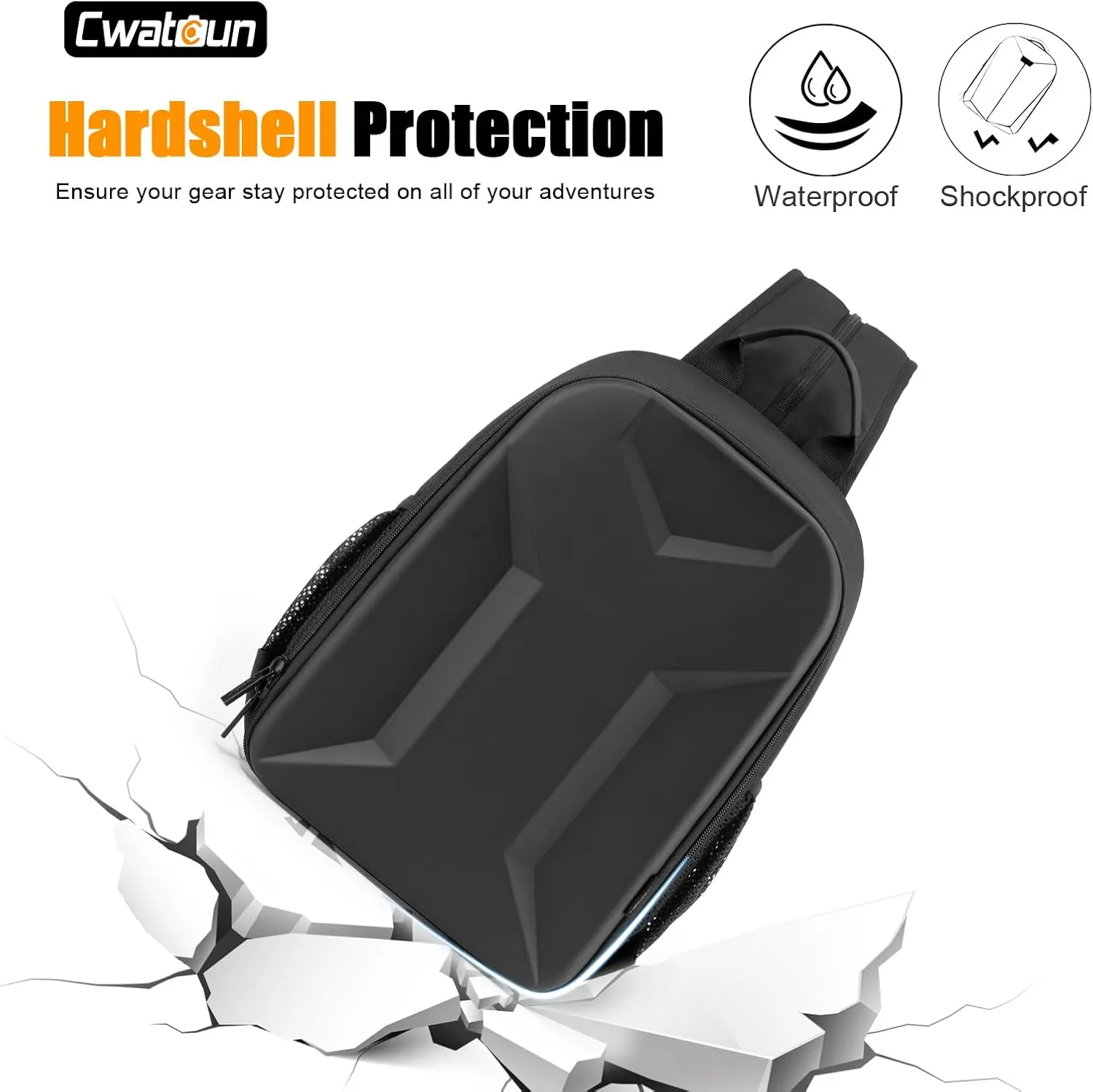 Cwatcun 2 in1 Camera Sling Bag, Camera Backpack, Shockproof Hardshell Camera Bag with Tripod Holder, Rain Cover, Polyester Camera Case for Canon Nikon Sony Fuji DSLR SLR Mirrorless Camera & Lenses