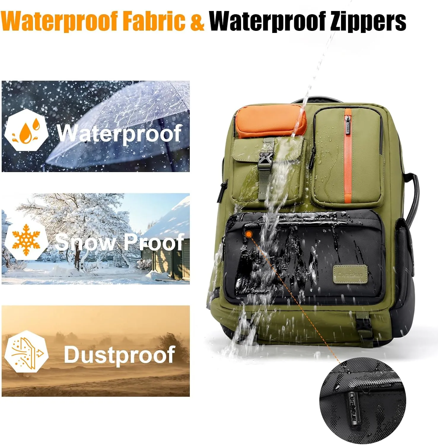 Cwatcun Professional Camera Backpack, Waterproof Camera Bag for Photographers, Camera Case with Tripod Holder & Laptop Compatible for Canon Nikon Sony Fuji DSLR SLR Mirrorless Camera, Green