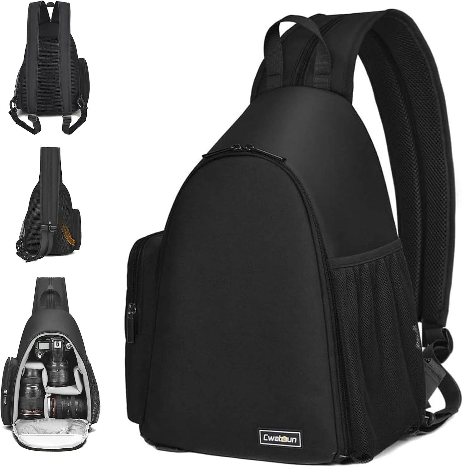 Cwatcun Sling Camera Bag, Camera Shoulder Crossbody Backpack, DSLR/SLR/Mirrorless Camera Case, Shockproof Photography Camera Chest Bag with Tripod Holder, Compatible with Canon/Nikon/Sony/Fuji