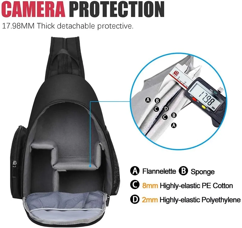 Cwatcun Sling Camera Bag, Camera Shoulder Crossbody Backpack, DSLR/SLR/Mirrorless Camera Case, Shockproof Photography Camera Chest Bag with Tripod Holder, Compatible with Canon/Nikon/Sony/Fuji