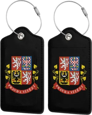 Czech Republic Coat of Arms Luggage Tags for Travel, Stainless Steel & Leather, Personalized Engraved, Durable Bag Tags 2 PCS