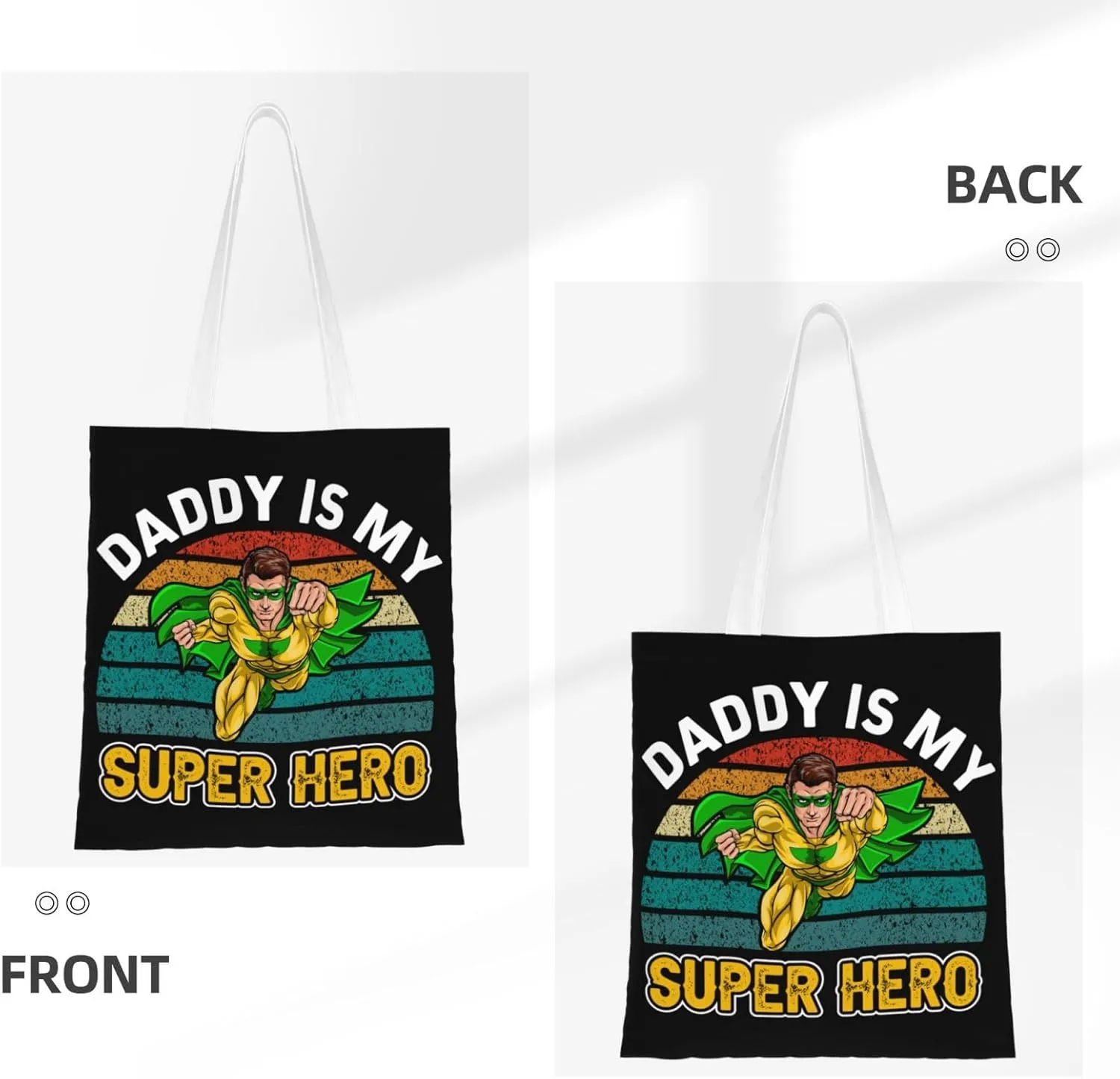 Dad Is My Super Hero Father's Day Canvas Tote Bag for Women Reusable Grocery Shoulder Bags Shopping Handbags