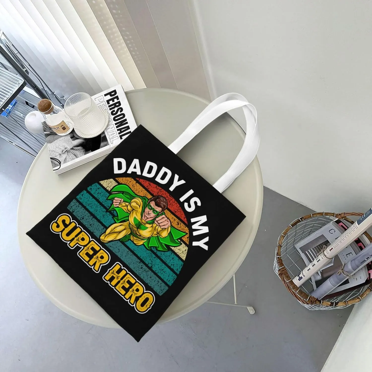 Dad Is My Super Hero Father's Day Canvas Tote Bag for Women Reusable Grocery Shoulder Bags Shopping Handbags