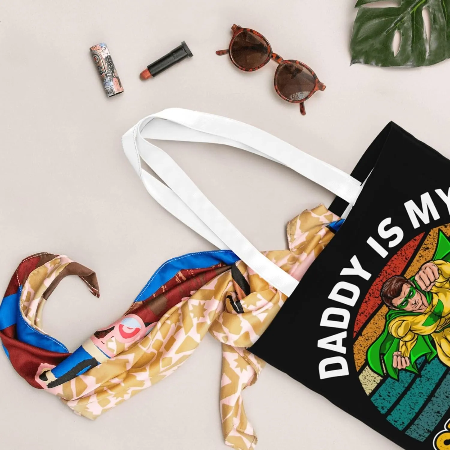 Dad Is My Super Hero Father's Day Canvas Tote Bag for Women Reusable Grocery Shoulder Bags Shopping Handbags
