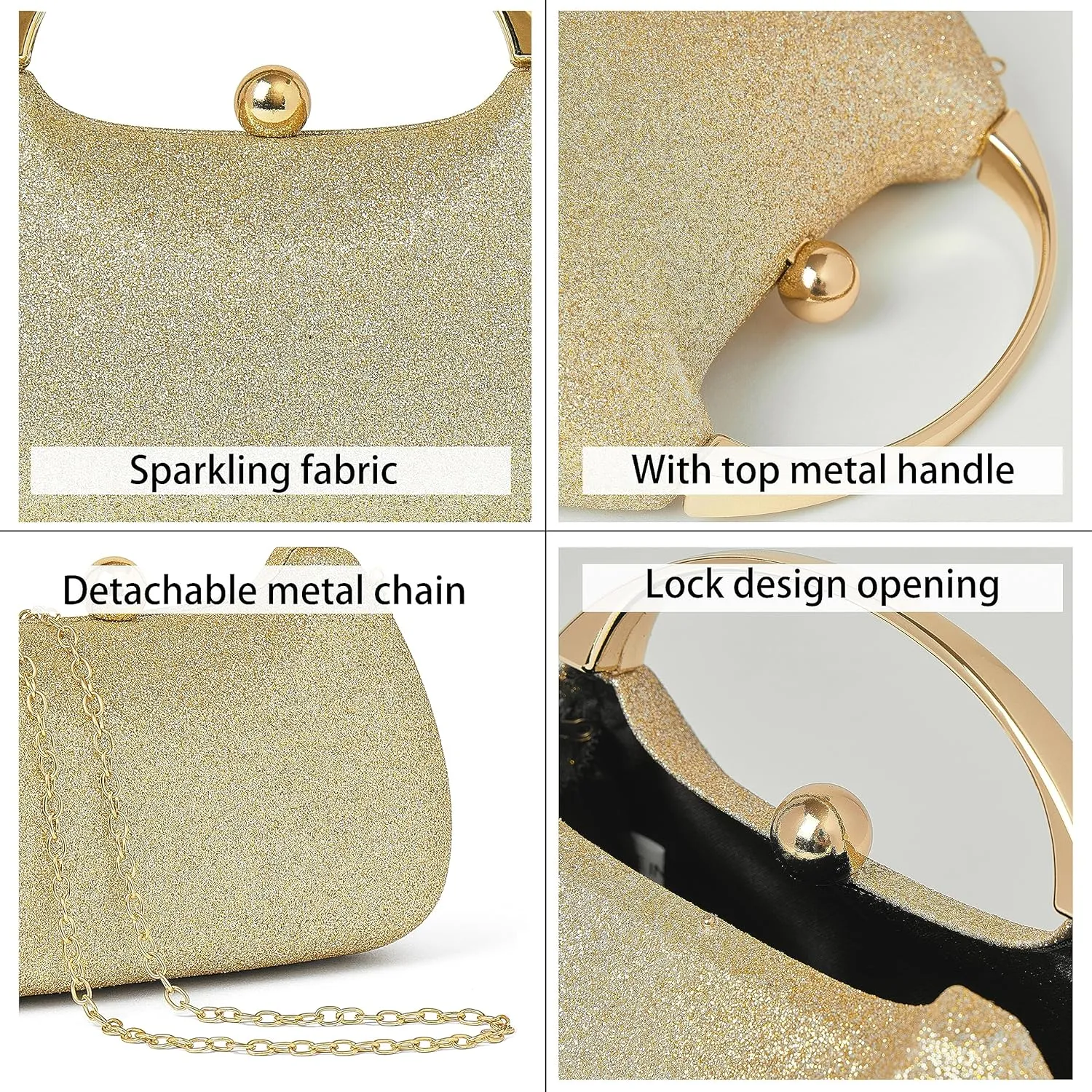 Daiblueland Metal Handle Evening Bag Formal Moon Shaped Party And Wedding Clutch Purse With Crossbody Chain