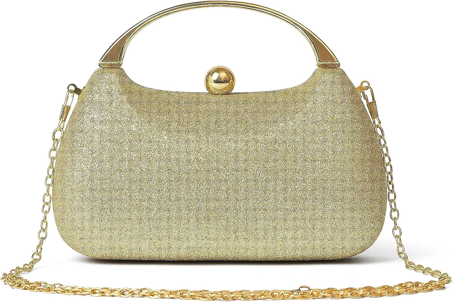 Daiblueland Metal Handle Evening Bag Formal Moon Shaped Party And Wedding Clutch Purse With Crossbody Chain