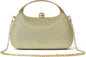 Daiblueland Metal Handle Evening Bag Formal Moon Shaped Party And Wedding Clutch Purse With Crossbody Chain