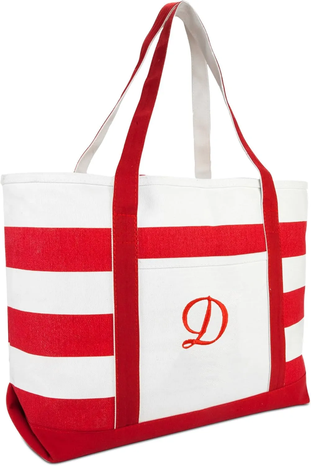 DALIX Beach Tote Bag Shoulder Bags Striped Monogrammed Red Ballent Letter A - Z